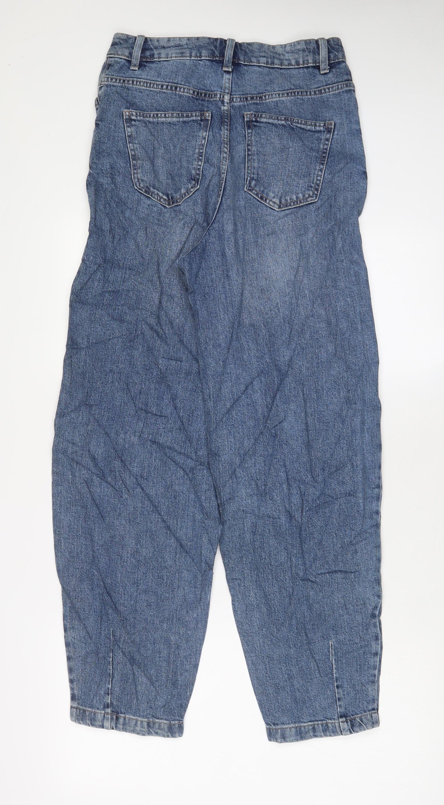 Marks and Spencer Womens Blue Cotton Mom Jeans Size 8 L29 in Slim Zip