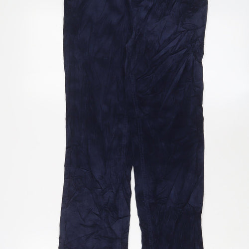 Marks and Spencer Womens Blue Cotton Trousers Size 8 L29 in Extra-Slim Zip