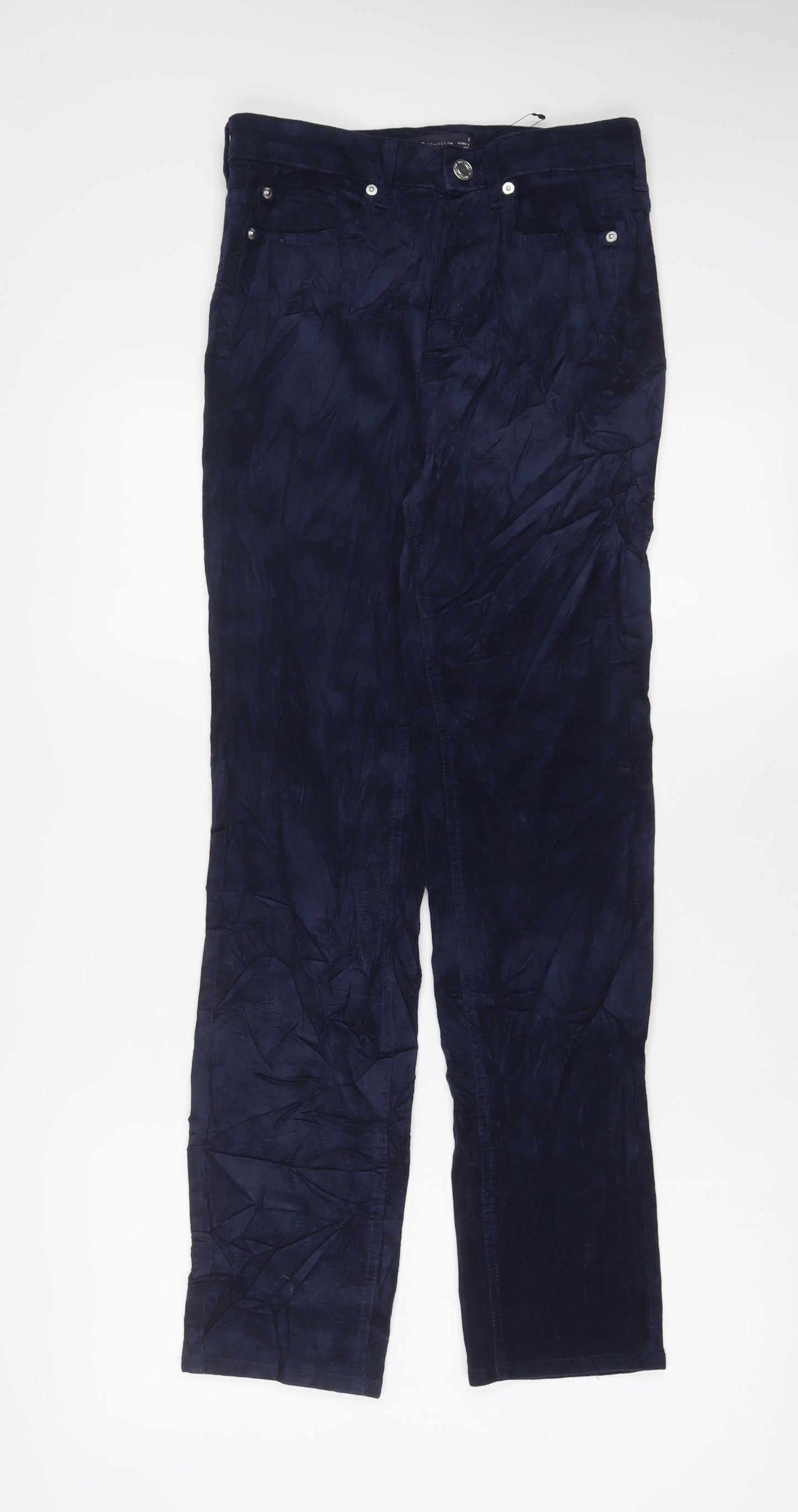 Marks and Spencer Womens Blue Cotton Trousers Size 8 L29 in Extra-Slim Zip