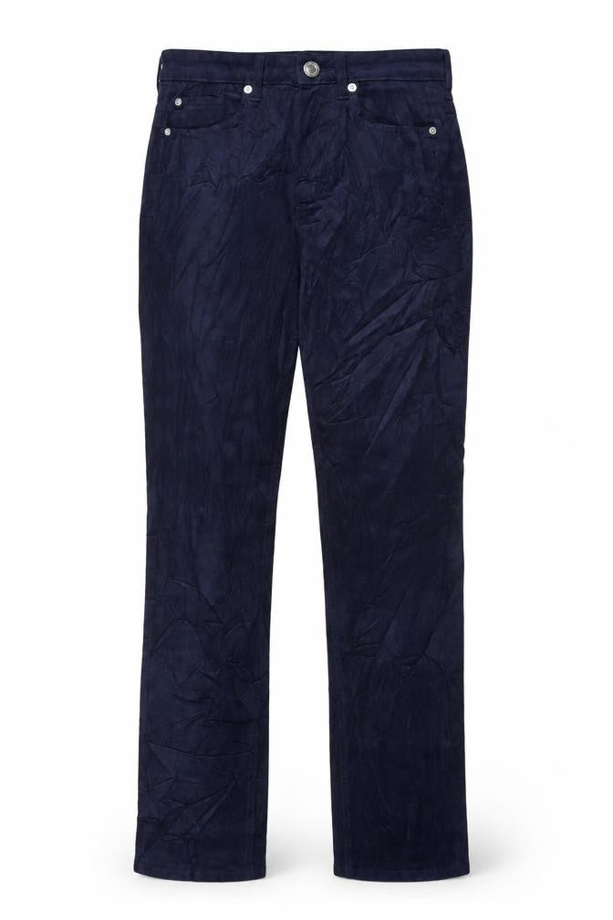 Marks and Spencer Womens Blue Cotton Trousers Size 8 L29 in Extra-Slim Zip