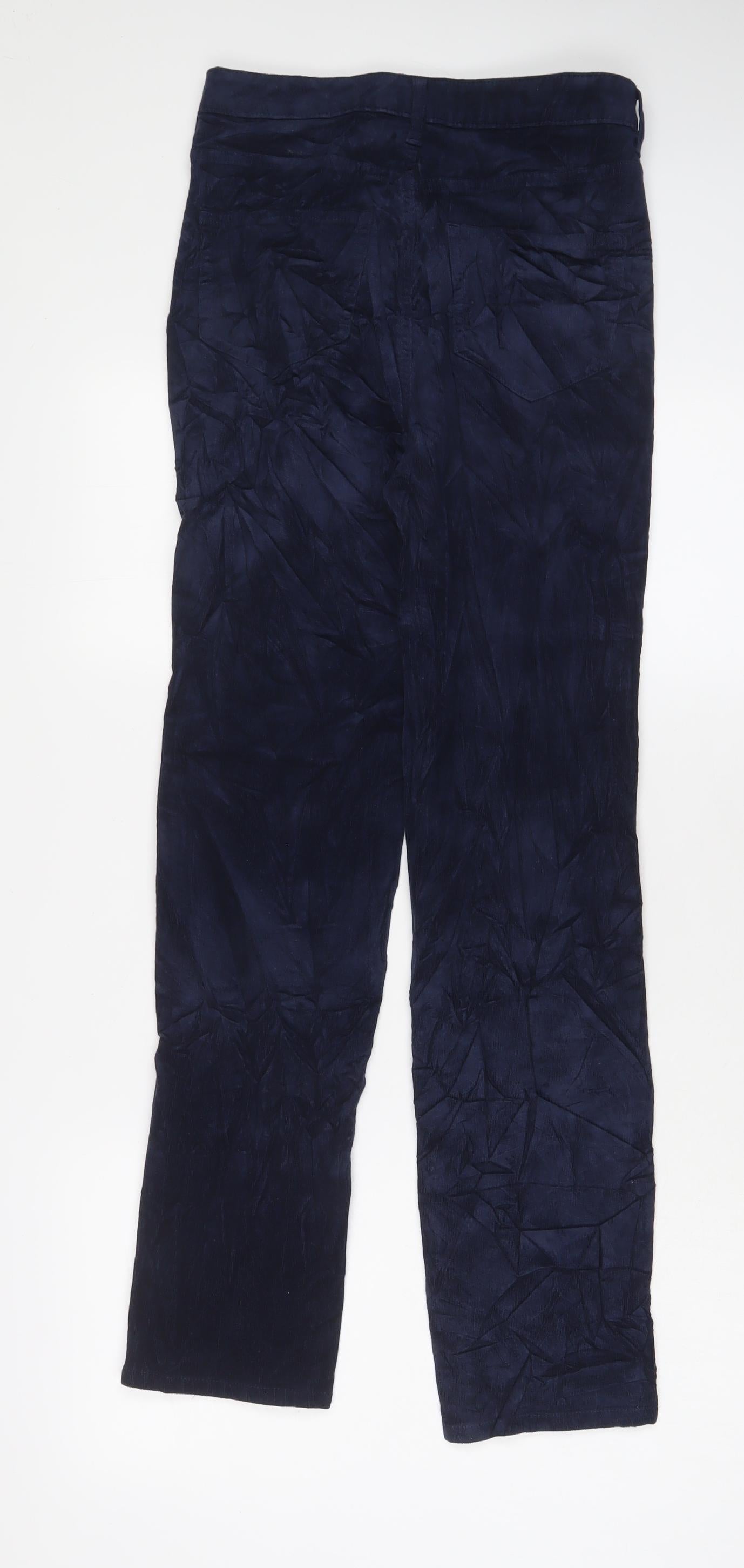 Marks and Spencer Womens Blue Cotton Trousers Size 8 L29 in Extra-Slim Zip