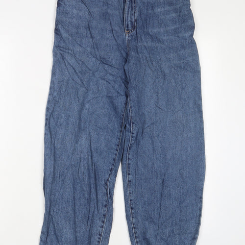 Marks and Spencer Womens Blue Cotton Mom Jeans Size 6 L26 in Regular Zip