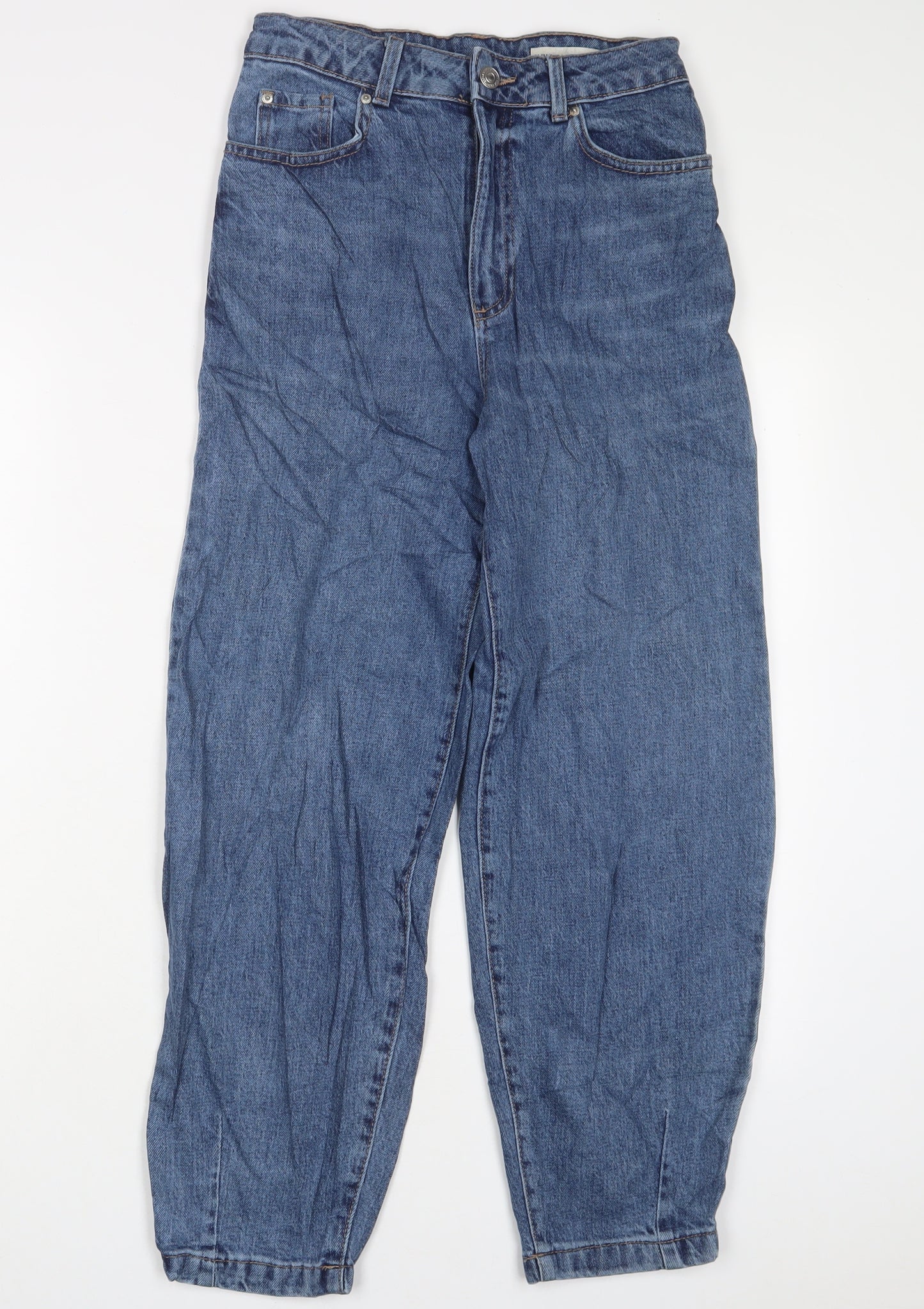 Marks and Spencer Womens Blue Cotton Mom Jeans Size 6 L26 in Regular Zip