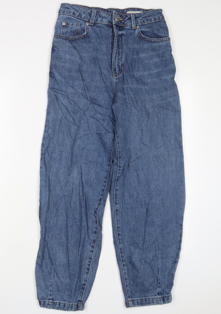 Marks and Spencer Womens Blue Cotton Mom Jeans Size 6 L26 in Regular Zip