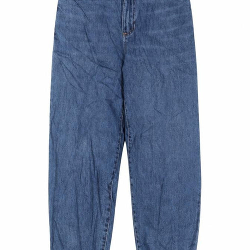 Marks and Spencer Womens Blue Cotton Mom Jeans Size 6 L26 in Regular Zip