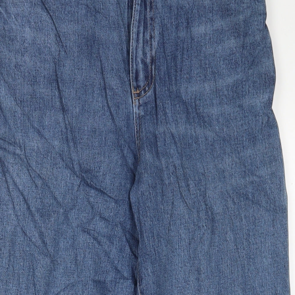 Marks and Spencer Womens Blue Cotton Mom Jeans Size 6 L26 in Regular Zip