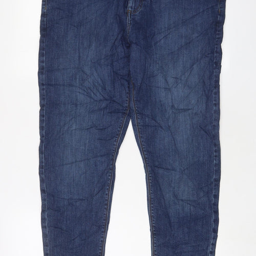 Marks and Spencer Womens Blue Cotton Tapered Jeans Size 34 in L29 in Regular Zip - Short Leg