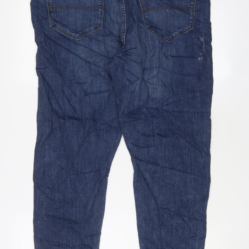 Marks and Spencer Womens Blue Cotton Tapered Jeans Size 34 in L29 in Regular Zip - Short Leg