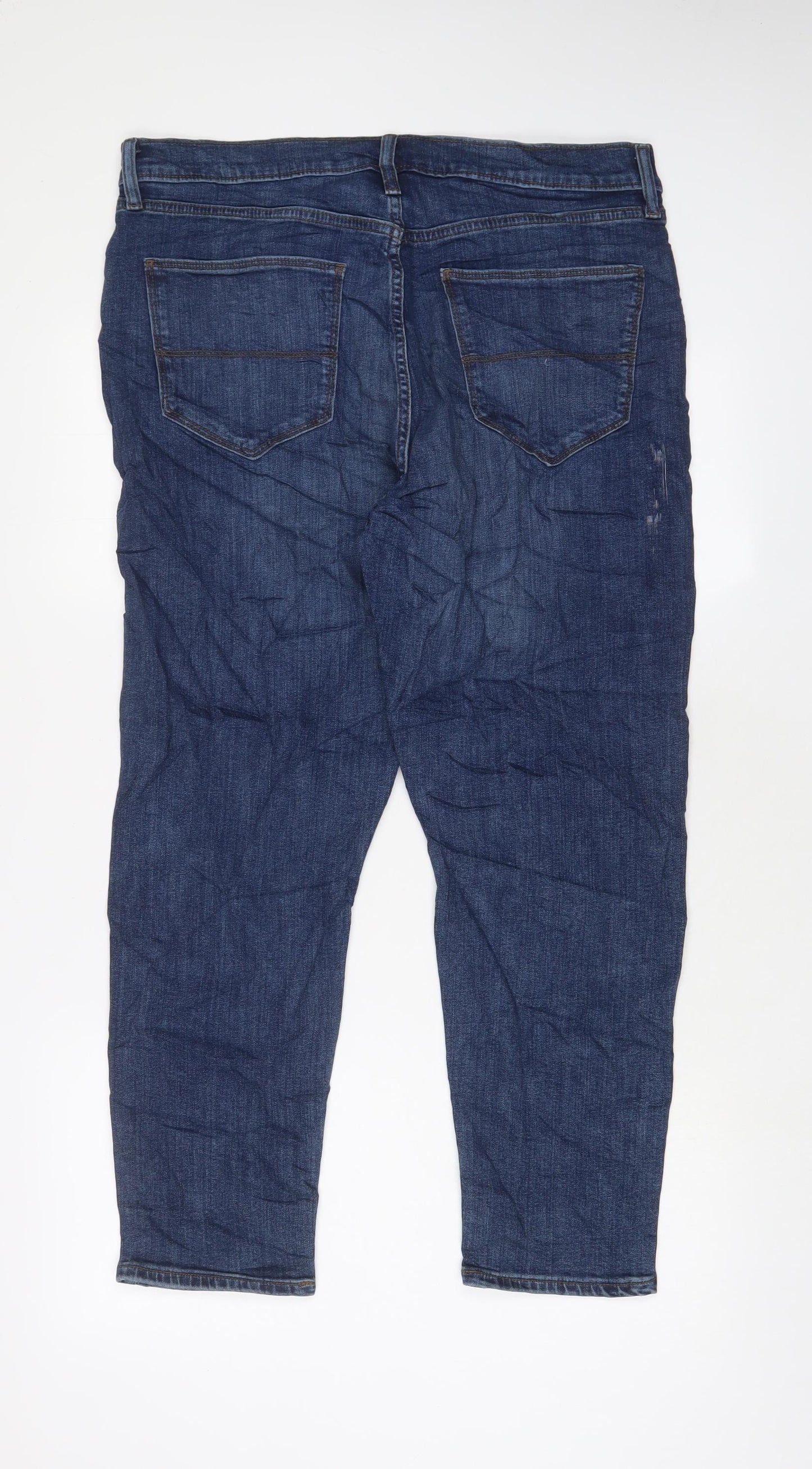 Marks and Spencer Womens Blue Cotton Tapered Jeans Size 34 in L29 in Regular Zip - Short Leg