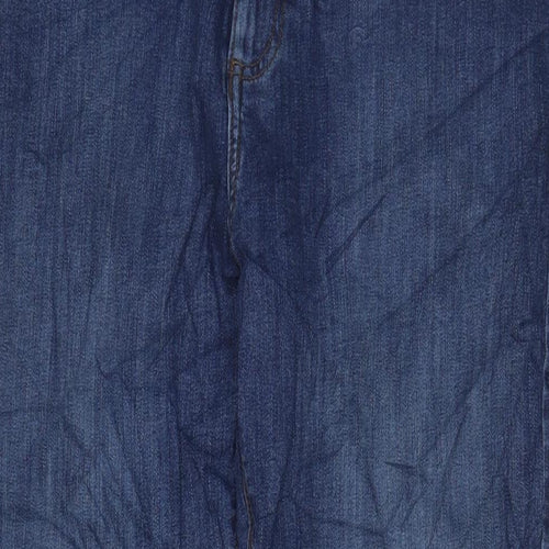 Marks and Spencer Womens Blue Cotton Tapered Jeans Size 34 in L29 in Regular Zip - Short Leg