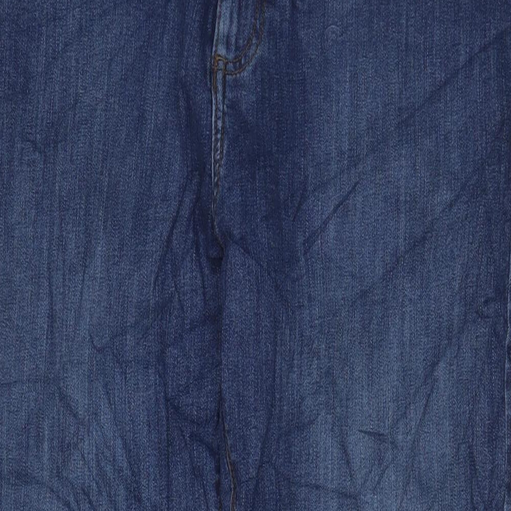 Marks and Spencer Womens Blue Cotton Tapered Jeans Size 34 in L29 in Regular Zip - Short Leg