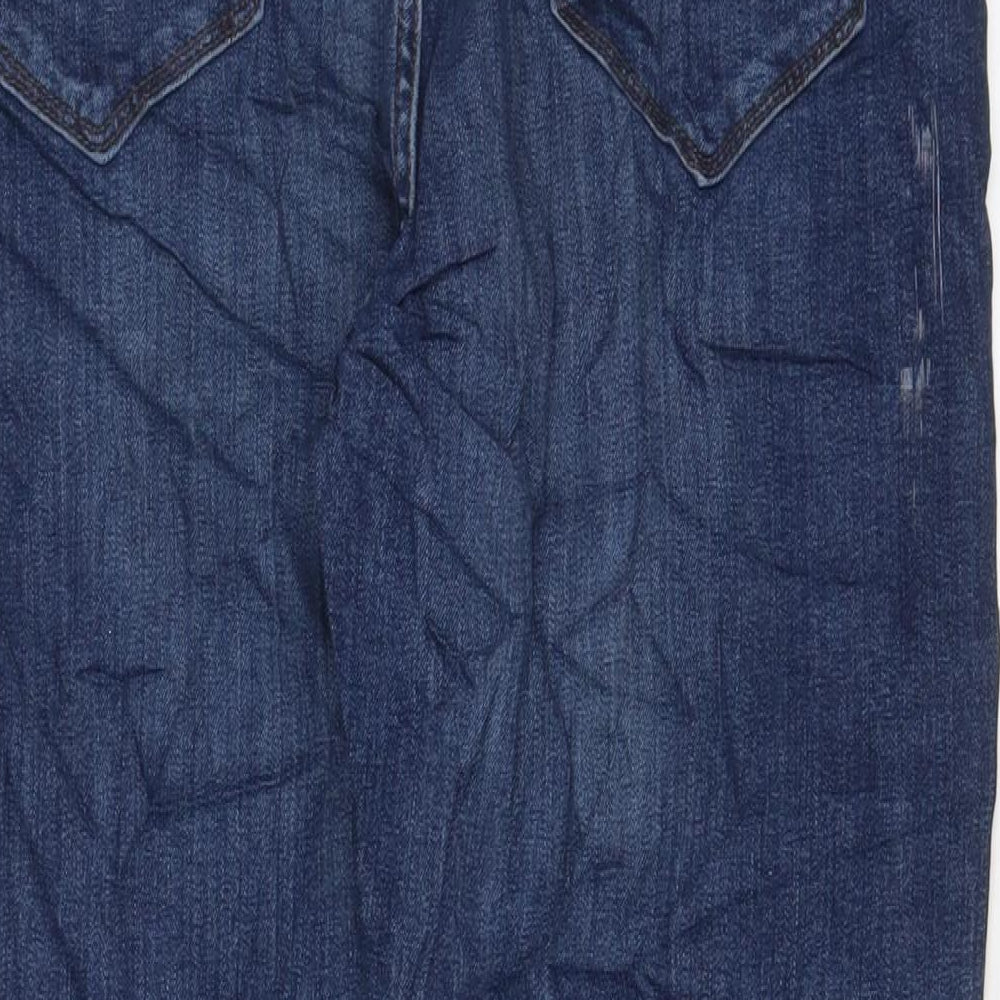 Marks and Spencer Womens Blue Cotton Tapered Jeans Size 34 in L29 in Regular Zip - Short Leg