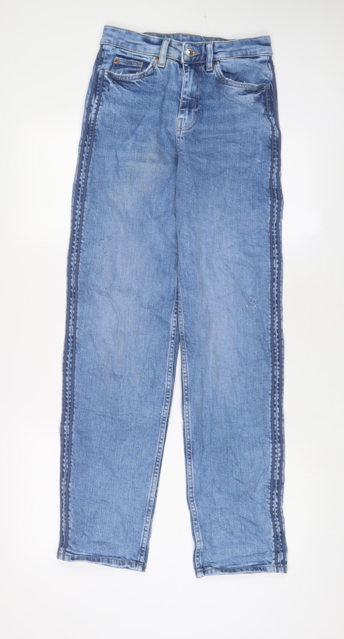 Marks and Spencer Womens Blue Cotton Boyfriend Jeans Size 6 L32 in Regular Zip