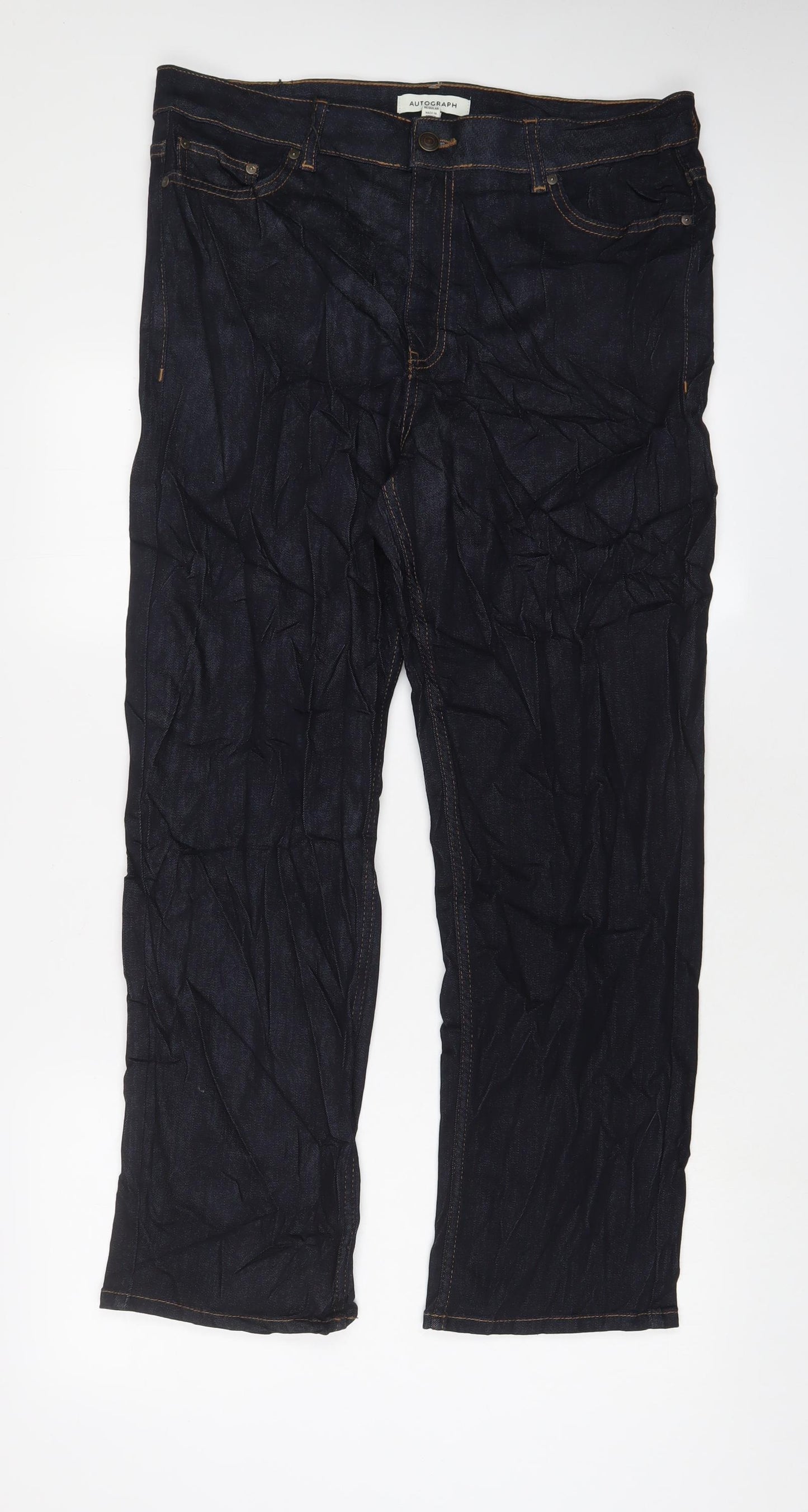 Autograph Womens Blue Cotton Straight Jeans Size 16 L29 in Regular Zip