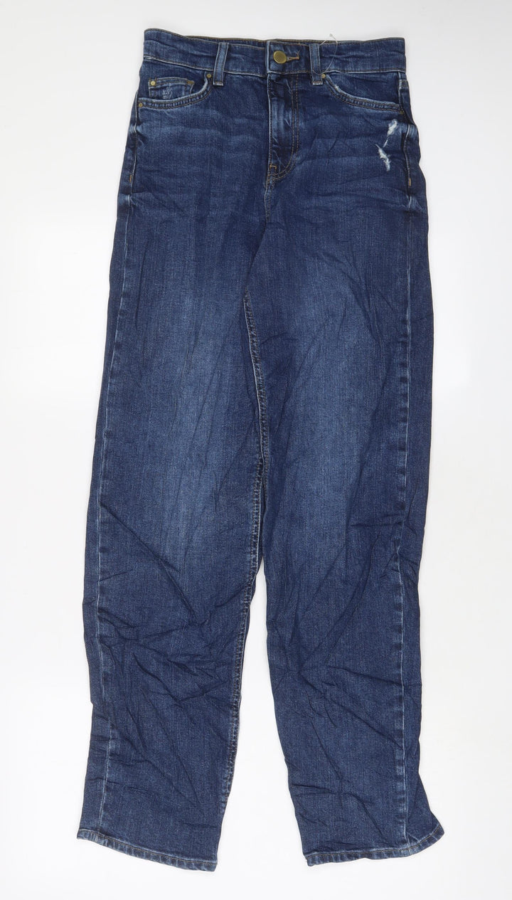 Marks and Spencer Womens Blue Cotton Boyfriend Jeans Size 6 L30 in Regular Zip