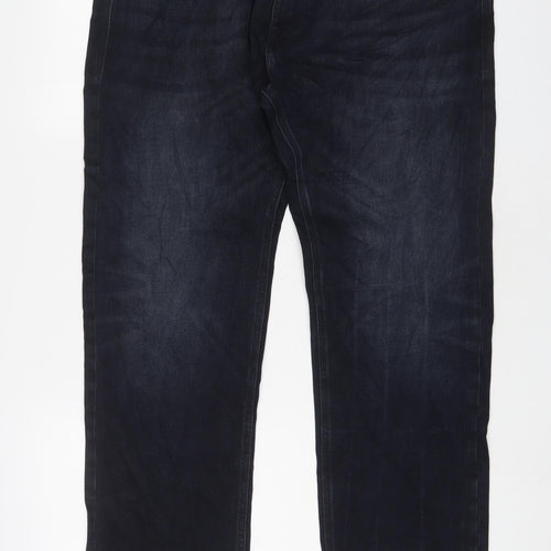 Marks and Spencer Mens Blue Cotton Straight Jeans Size 38 in L29 in Regular Zip - Short Leg
