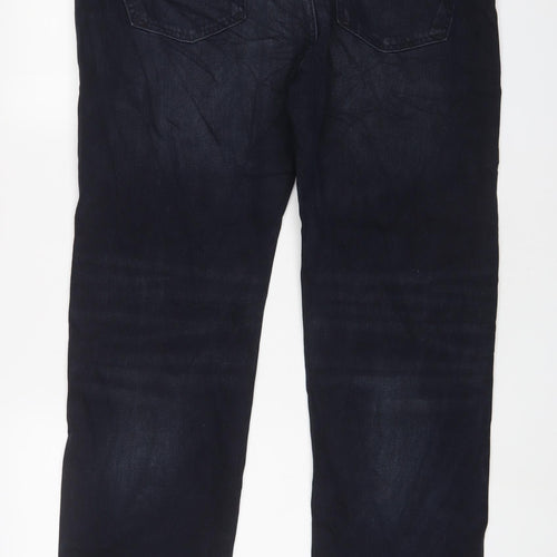 Marks and Spencer Mens Blue Cotton Straight Jeans Size 38 in L29 in Regular Zip - Short Leg