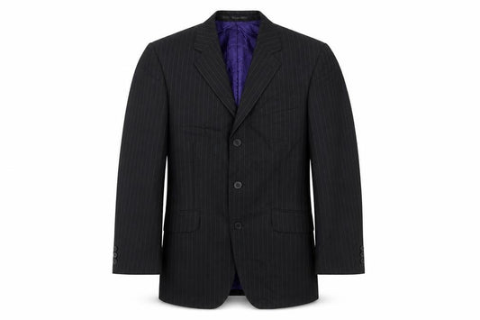 Front view of Burton men’s grey wool jacket suit jacket, size 36, regular