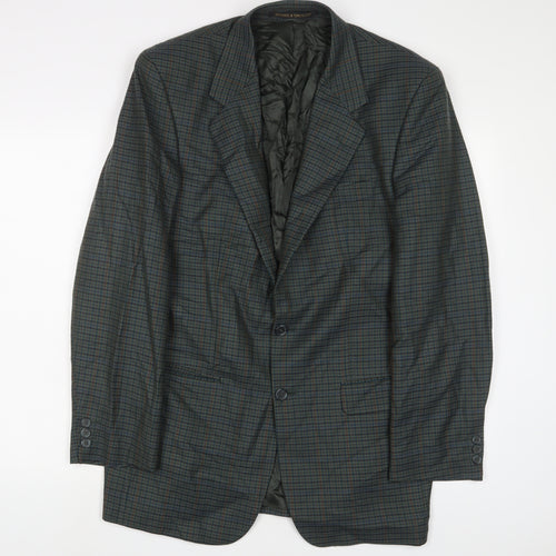 Marks and Spencer Mens Green Plaid Wool Jacket Suit Jacket Size 40 Regular