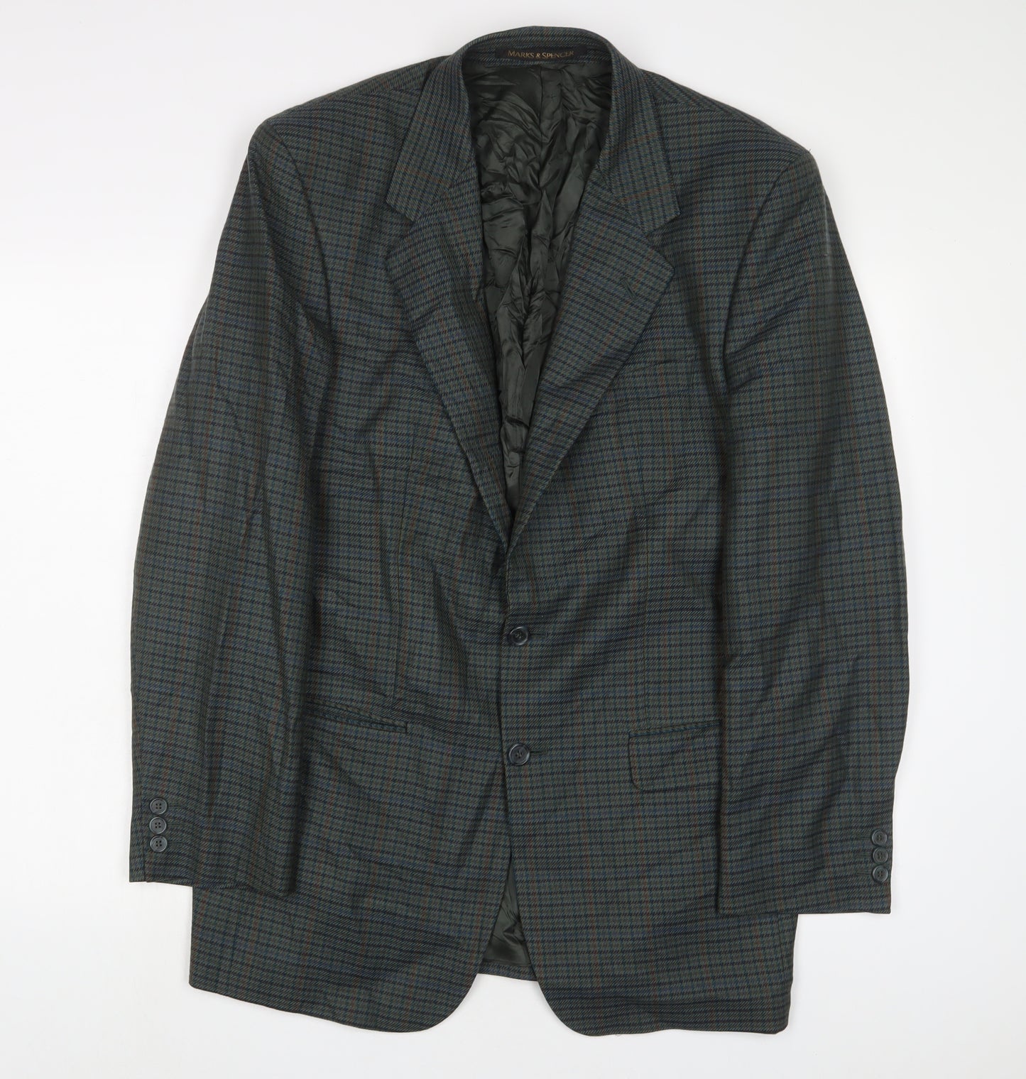 Marks and Spencer Mens Green Plaid Wool Jacket Suit Jacket Size 40 Regular