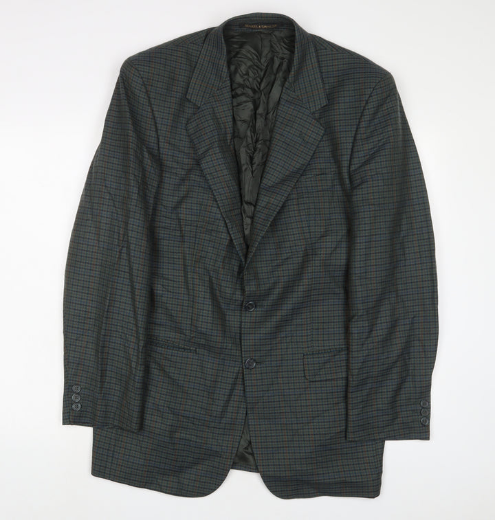 Marks and Spencer Mens Green Plaid Wool Jacket Suit Jacket Size 40 Regular