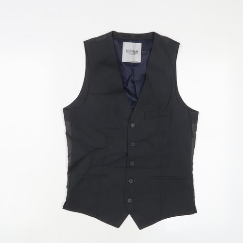Topman Mens Grey Polyester Jacket Suit Waistcoat Size 36 Regular
