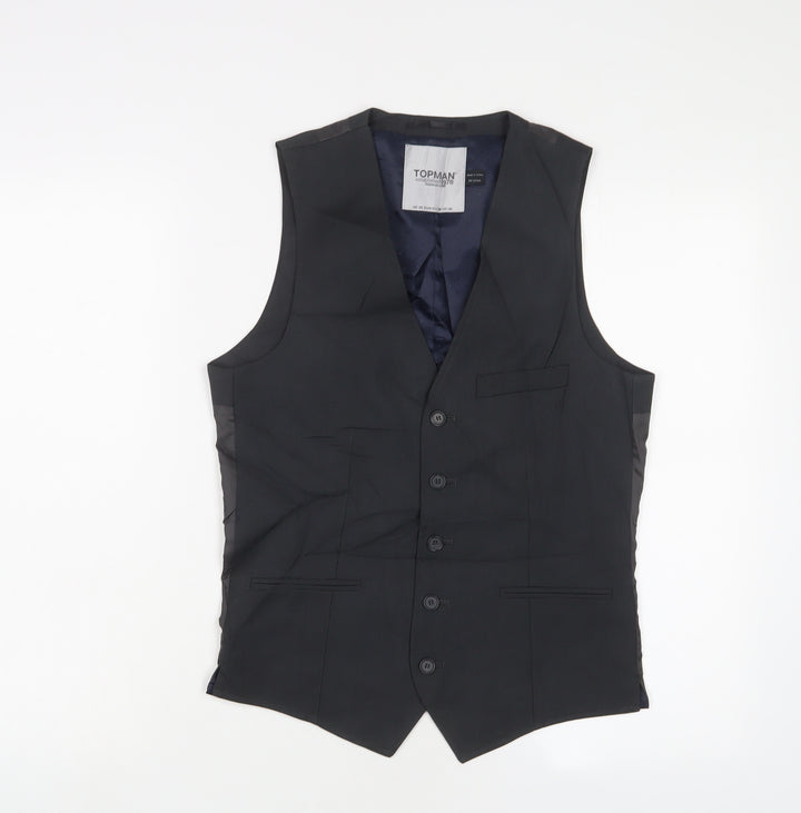 Topman Mens Grey Polyester Jacket Suit Waistcoat Size 36 Regular