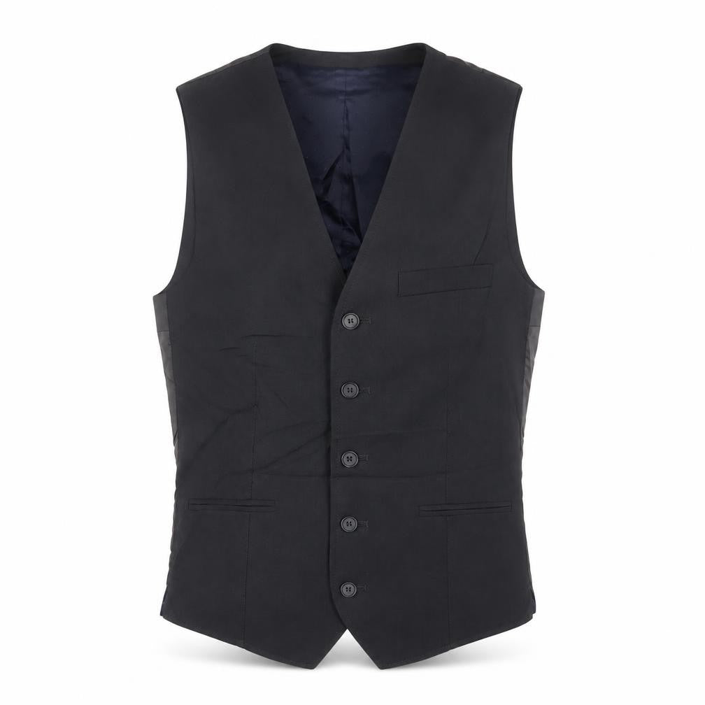 Front view of Topman men’s grey polyester jacket suit waistcoat, size 36, regular