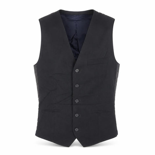 Front view of Topman men’s grey polyester jacket suit waistcoat, size 36, regular