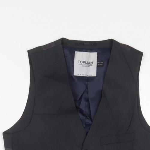 Topman Mens Grey Polyester Jacket Suit Waistcoat Size 36 Regular