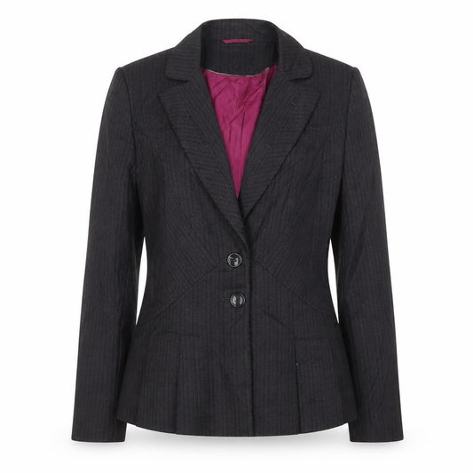 Front view of Next women’s grey striped jacket blazer, size UK 10, button