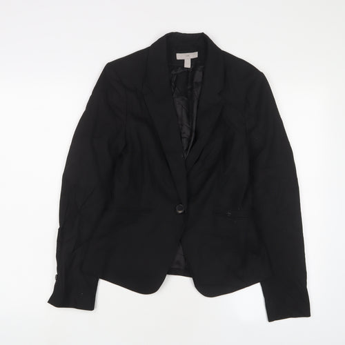 H&M Womens Black Jacket Blazer Size 8 Button