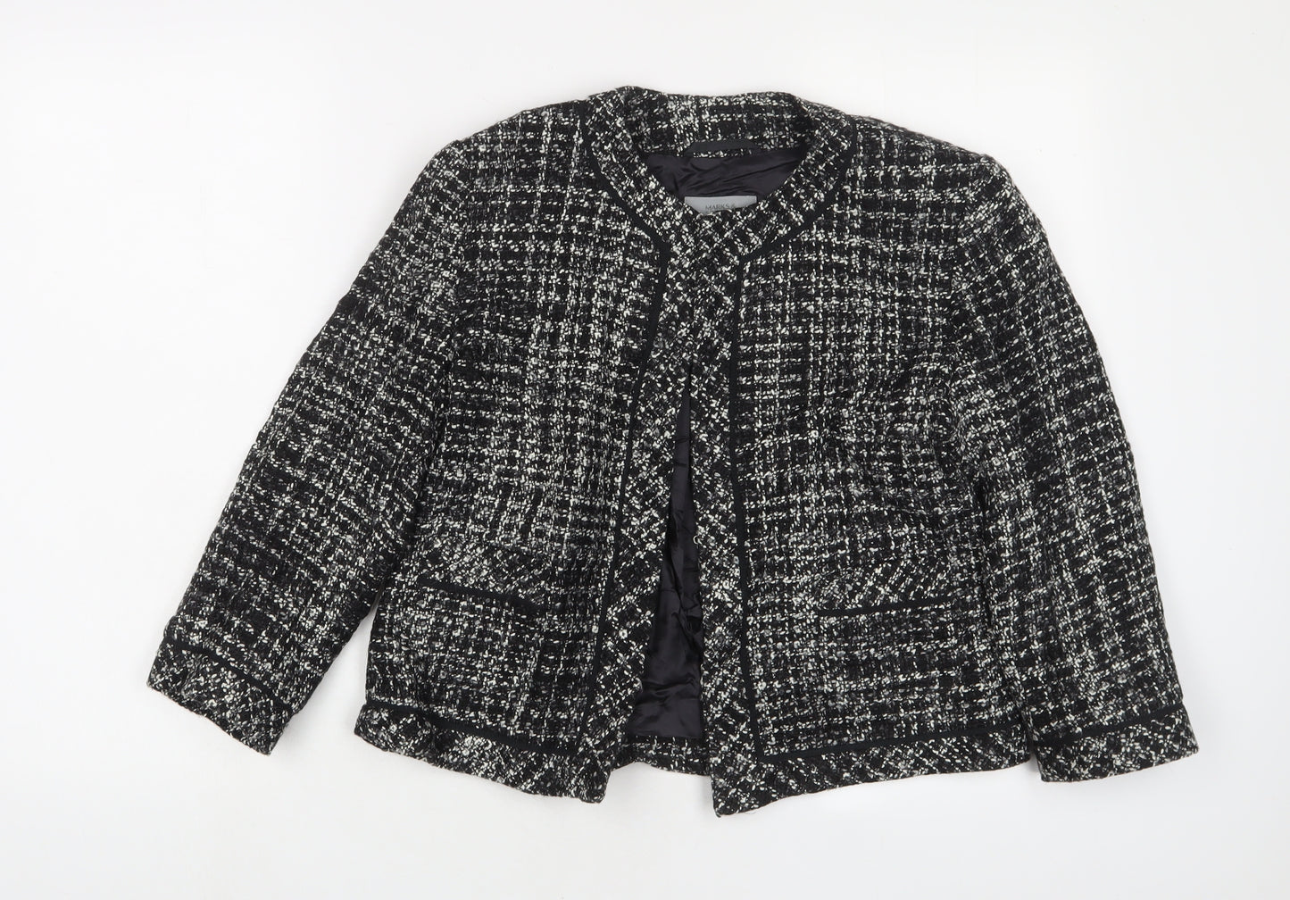 Marks and Spencer Womens Black Herringbone Jacket Size 14 - Open