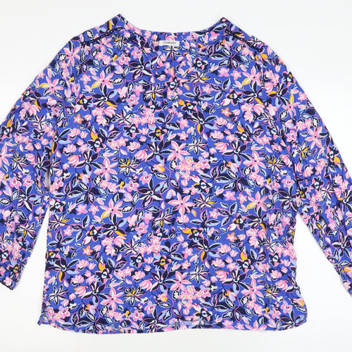 Damart Womens Ivory Floral Viscose Basic Blouse Size 14 V-Neck