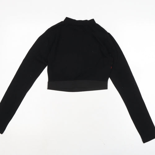 Select Womens Black Herringbone Cotton Cropped T-Shirt Size 10 Cowl Neck