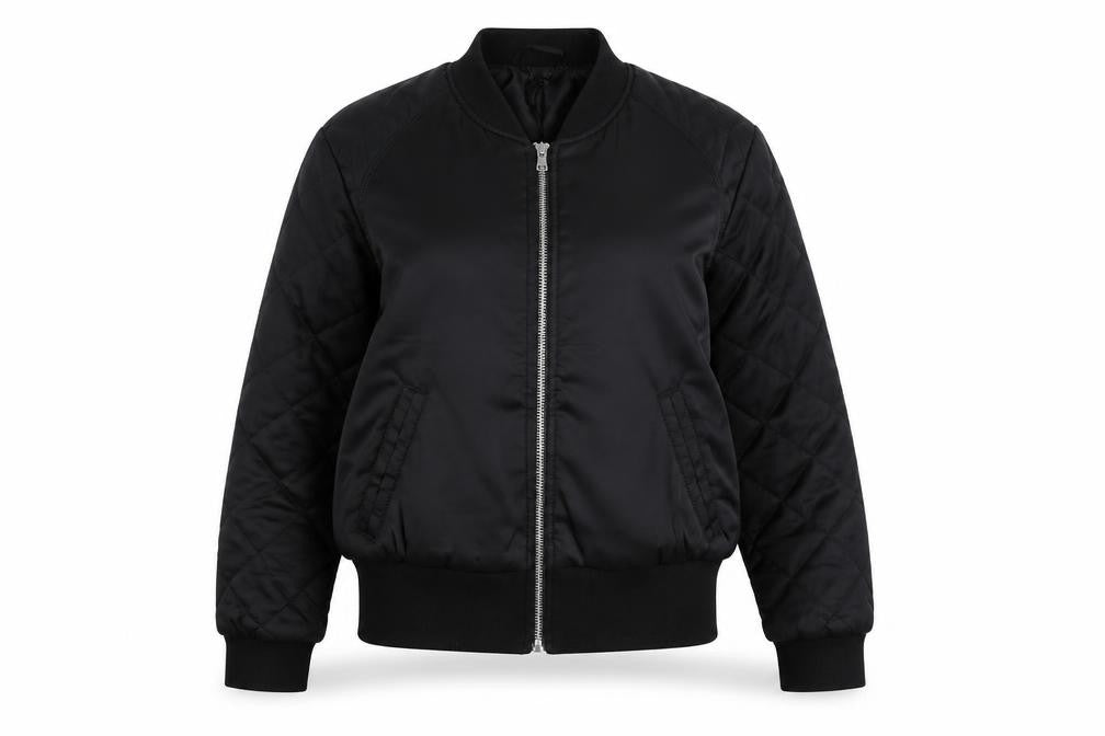 Front view of Divided women’s black bomber jacket jacket, size UK 6, zip