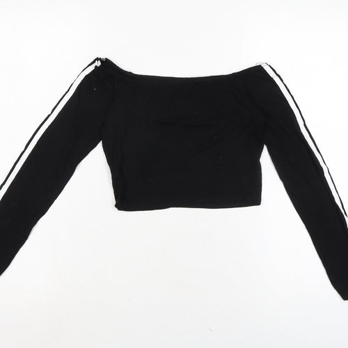 PRETTYLITTLETHING Womens Black Cotton Cropped T-Shirt Size 10 Boat Neck