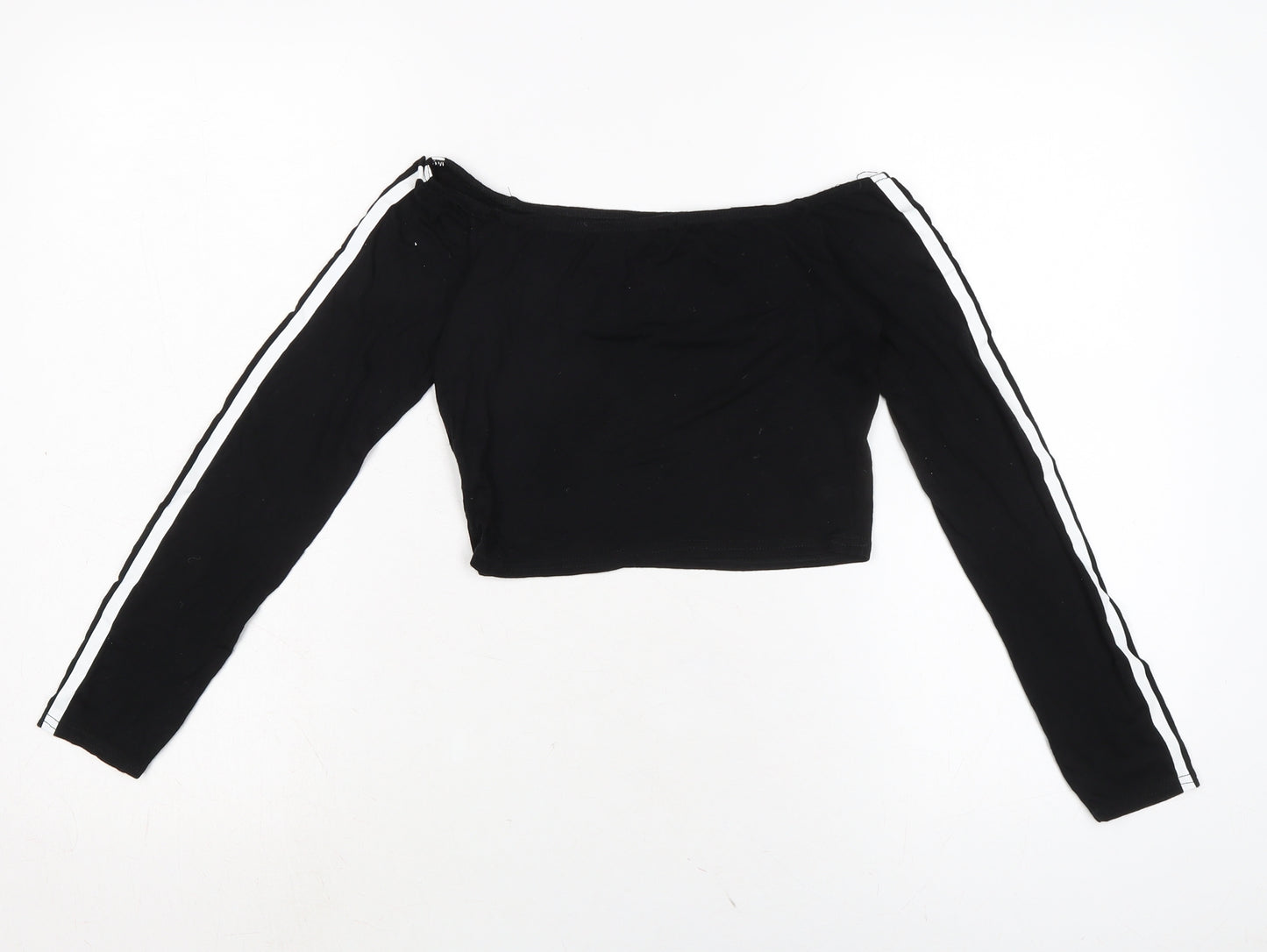 PRETTYLITTLETHING Womens Black Cotton Cropped T-Shirt Size 10 Boat Neck