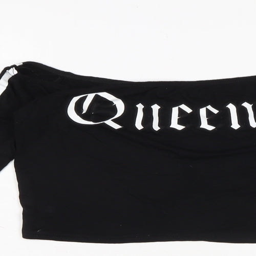 PRETTYLITTLETHING Womens Black Cotton Cropped T-Shirt Size 10 Boat Neck