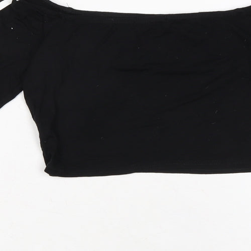 PRETTYLITTLETHING Womens Black Cotton Cropped T-Shirt Size 10 Boat Neck