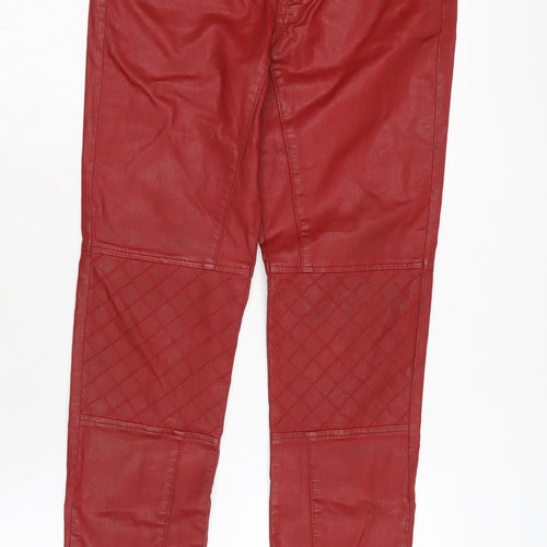 Topshop Womens Red Cotton Trousers Size 10 L27.5 in Regular Zip