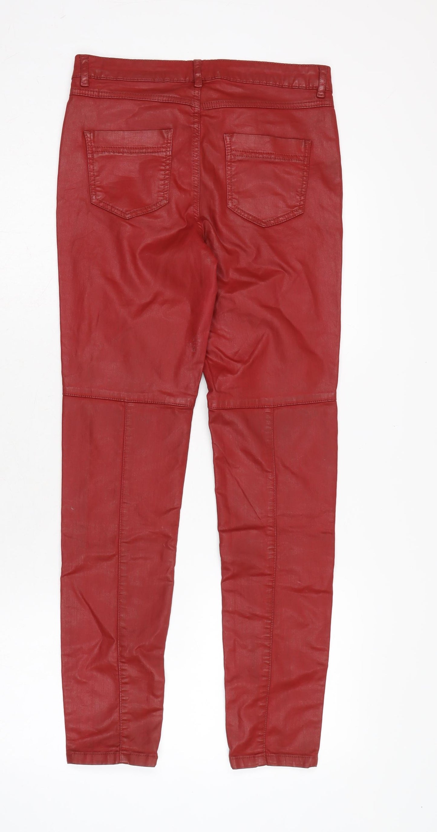 Topshop Womens Red Cotton Trousers Size 10 L27.5 in Regular Zip