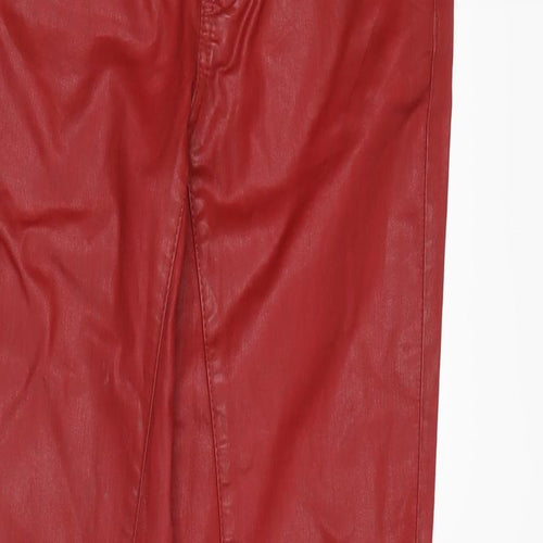 Topshop Womens Red Cotton Trousers Size 10 L27.5 in Regular Zip