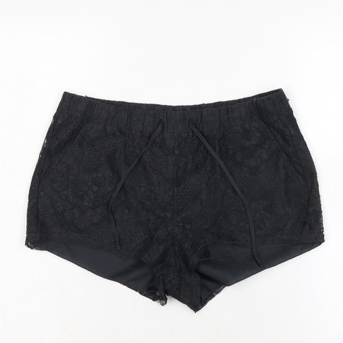 Divided Womens Black Cotton Basic Shorts Size S Regular Tie