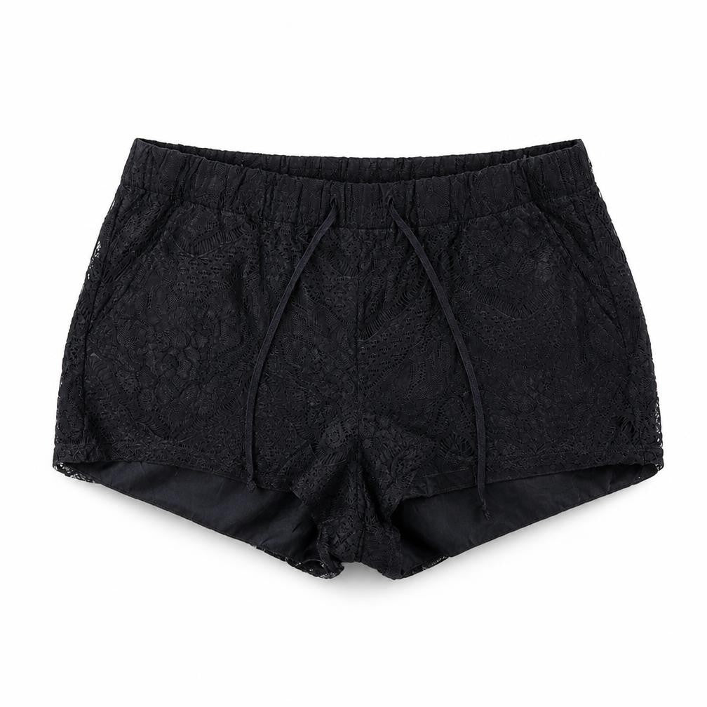 Front view of Divided women’s black cotton basic shorts, size S, regular tie