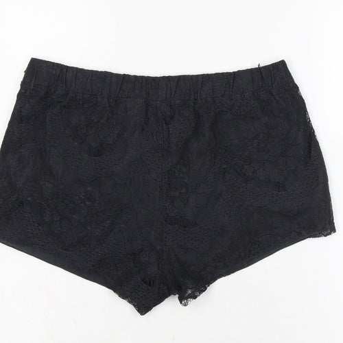 Divided Womens Black Cotton Basic Shorts Size S Regular Tie