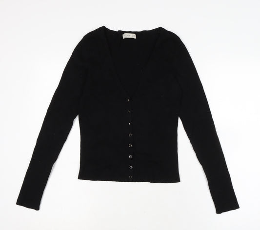 Stradivarius Womens Black V-Neck Cotton Cardigan Jumper Size M