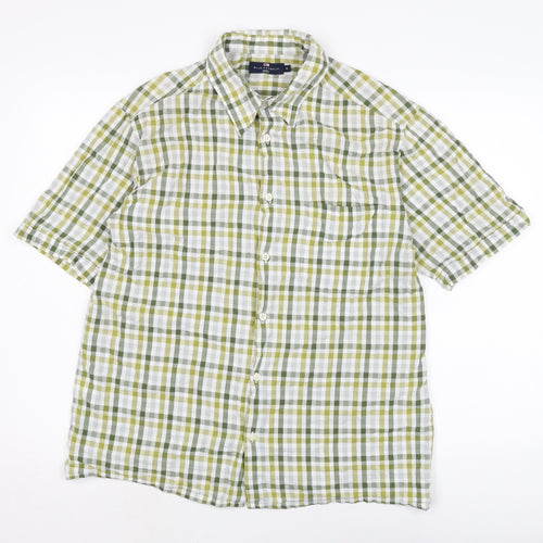 Marks and Spencer Mens Green Check Cotton Button-Up Size M Collared Button