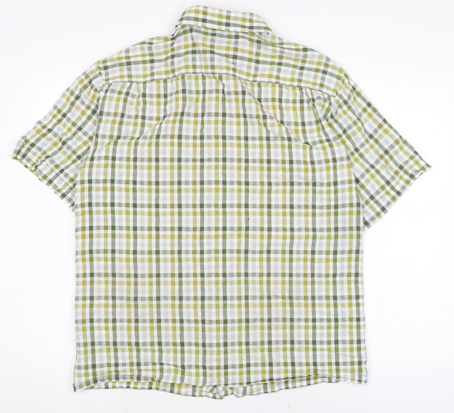 Marks and Spencer Mens Green Check Cotton Button-Up Size M Collared Button