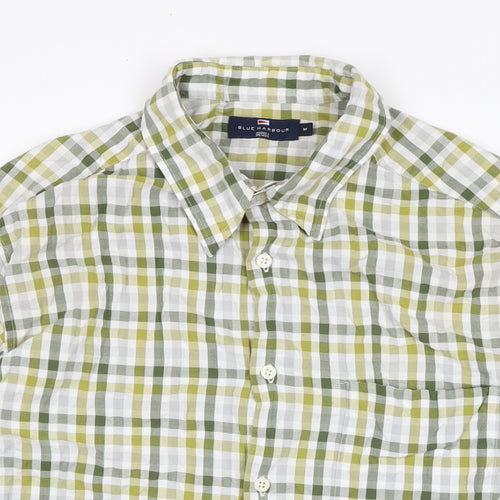 Marks and Spencer Mens Green Check Cotton Button-Up Size M Collared Button